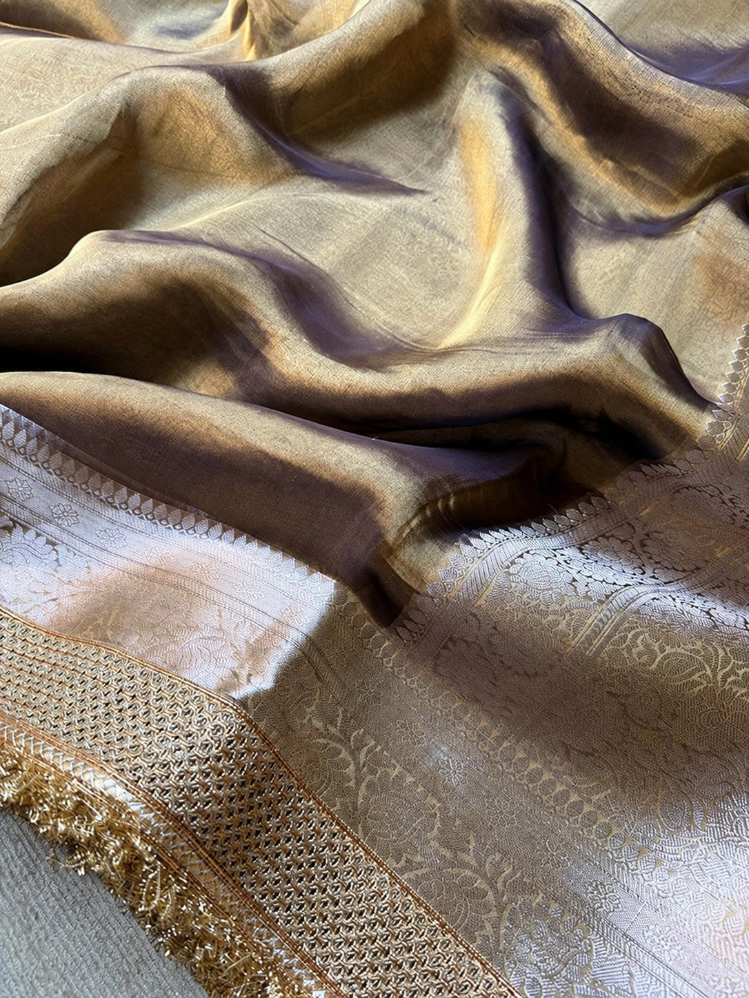 Champagne Riwaayat Ornate Border Banarasi Saree