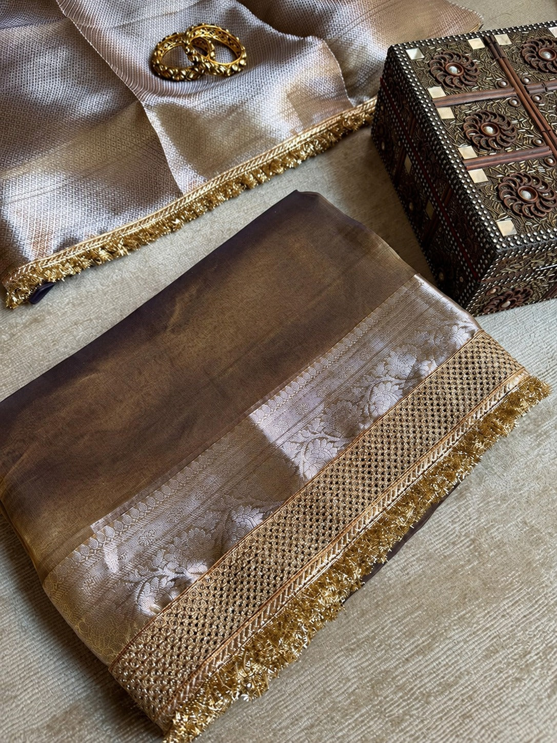 Champagne Riwaayat Ornate Border Banarasi Saree