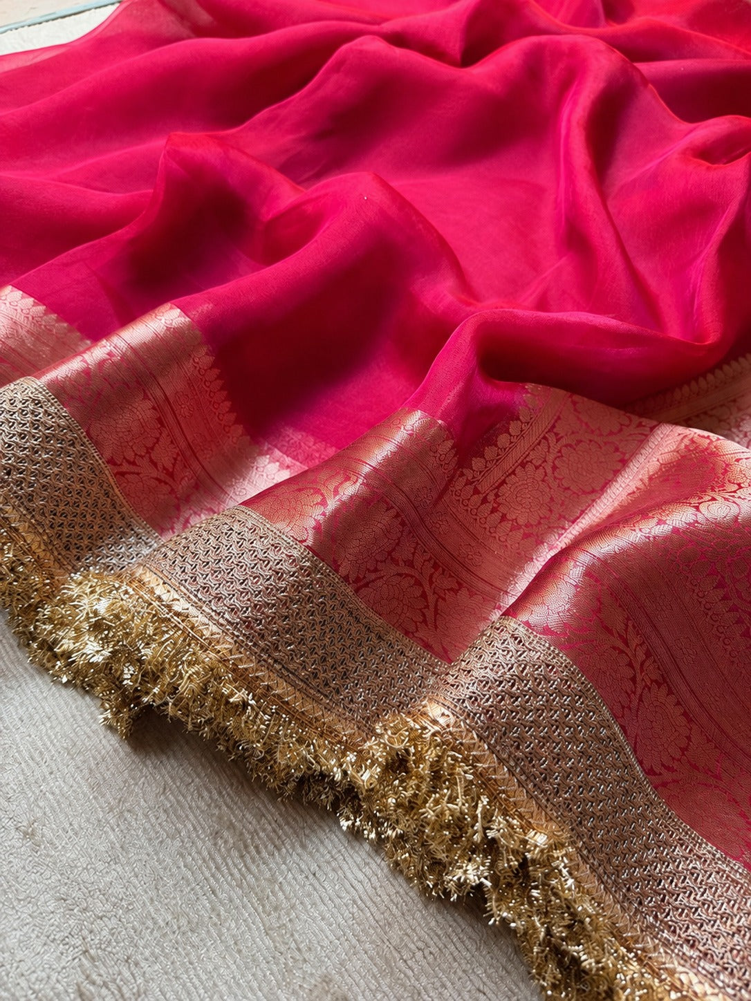 Champagne Riwaayat Ornate Border Banarasi Saree
