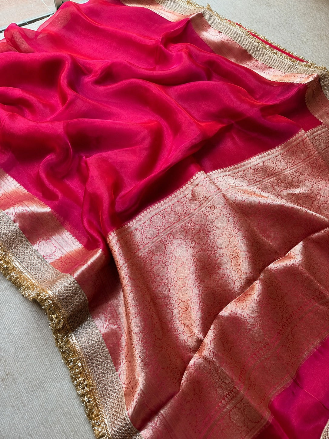 Champagne Riwaayat Ornate Border Banarasi Saree