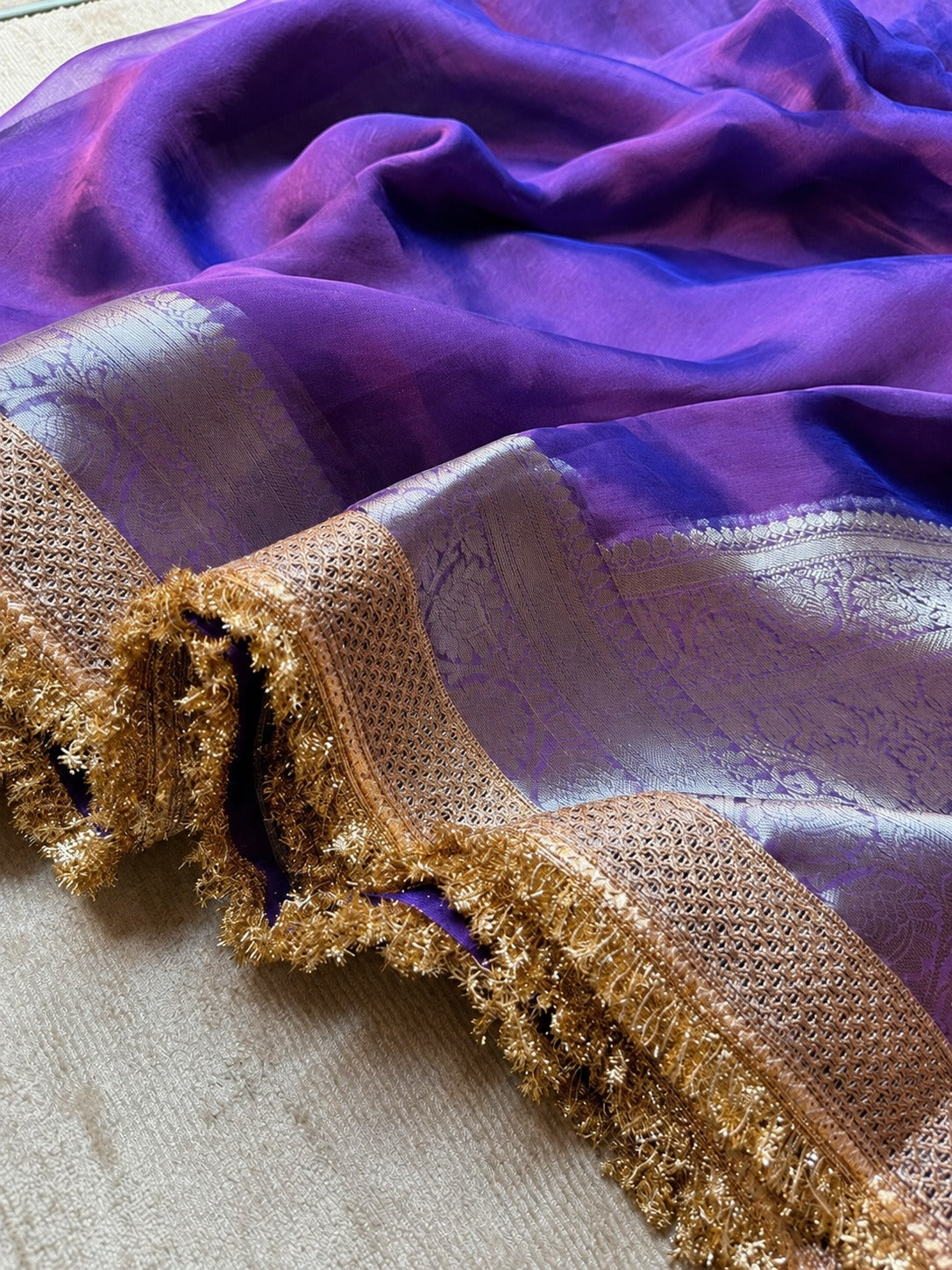 Champagne Riwaayat Ornate Border Banarasi Saree