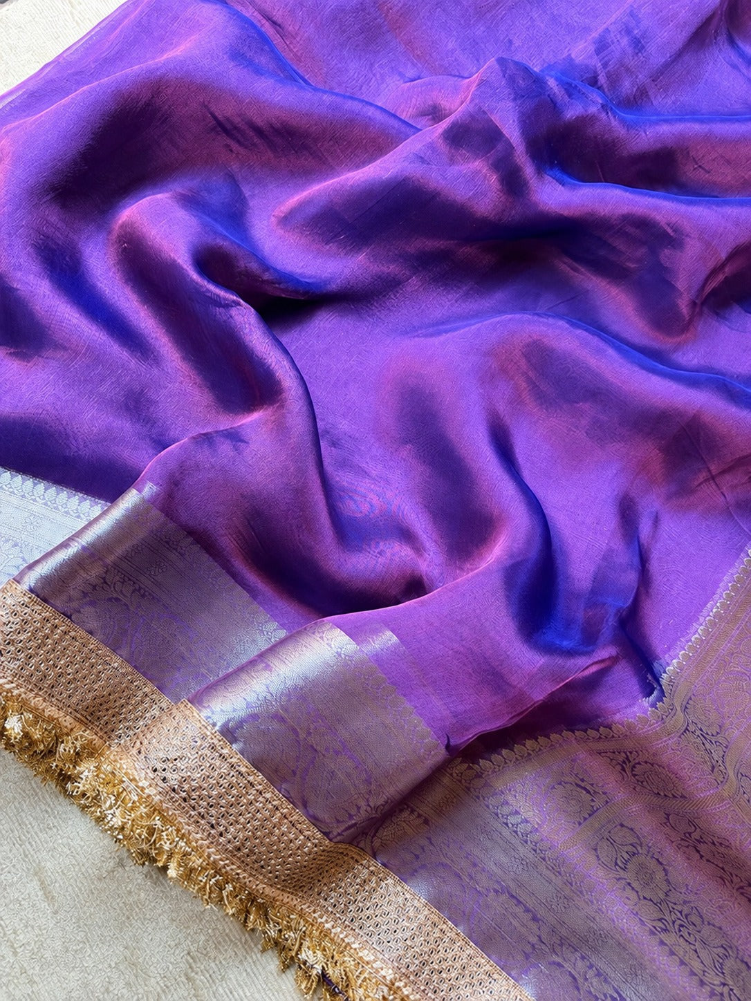 Champagne Riwaayat Ornate Border Banarasi Saree