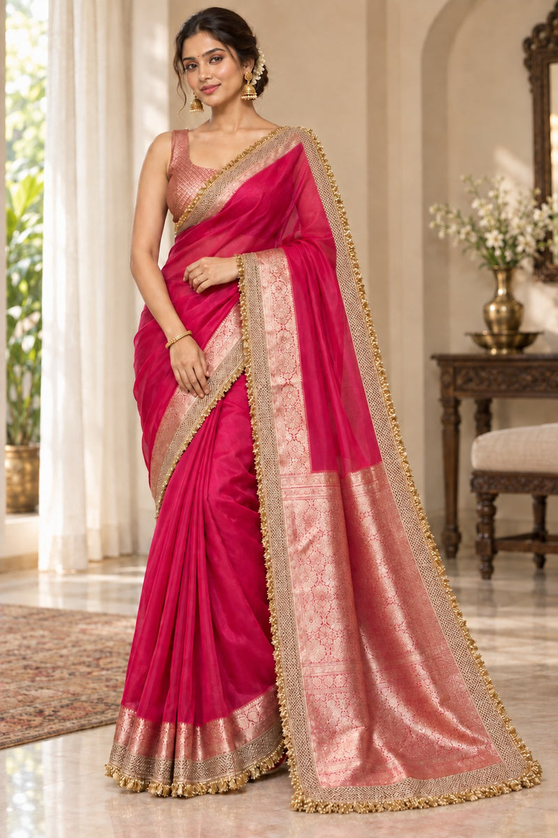 Champagne Riwaayat Ornate Border Banarasi Saree