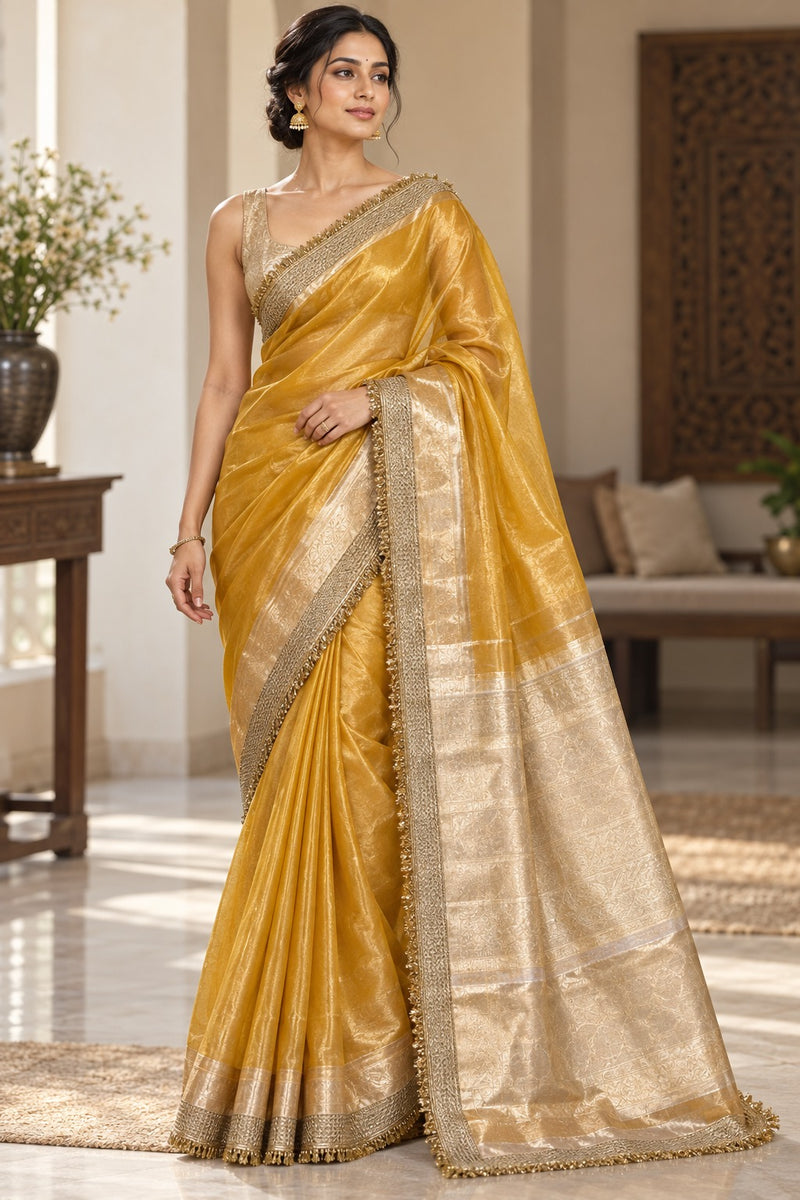 Champagne Riwaayat Ornate Border Banarasi Saree