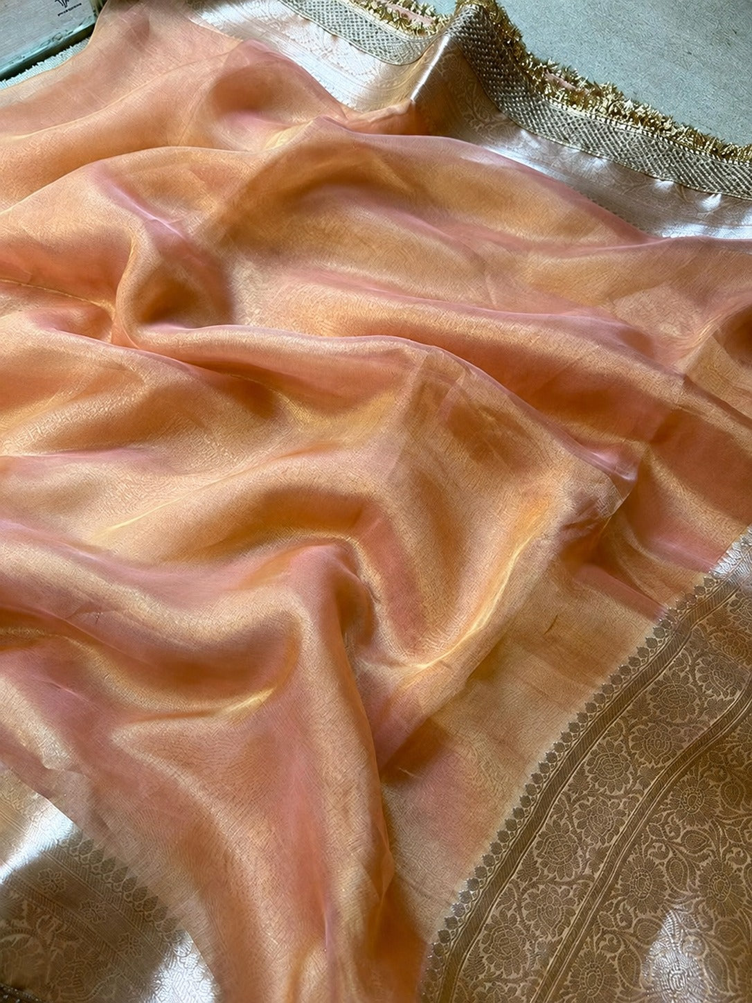 Champagne Riwaayat Ornate Border Banarasi Saree