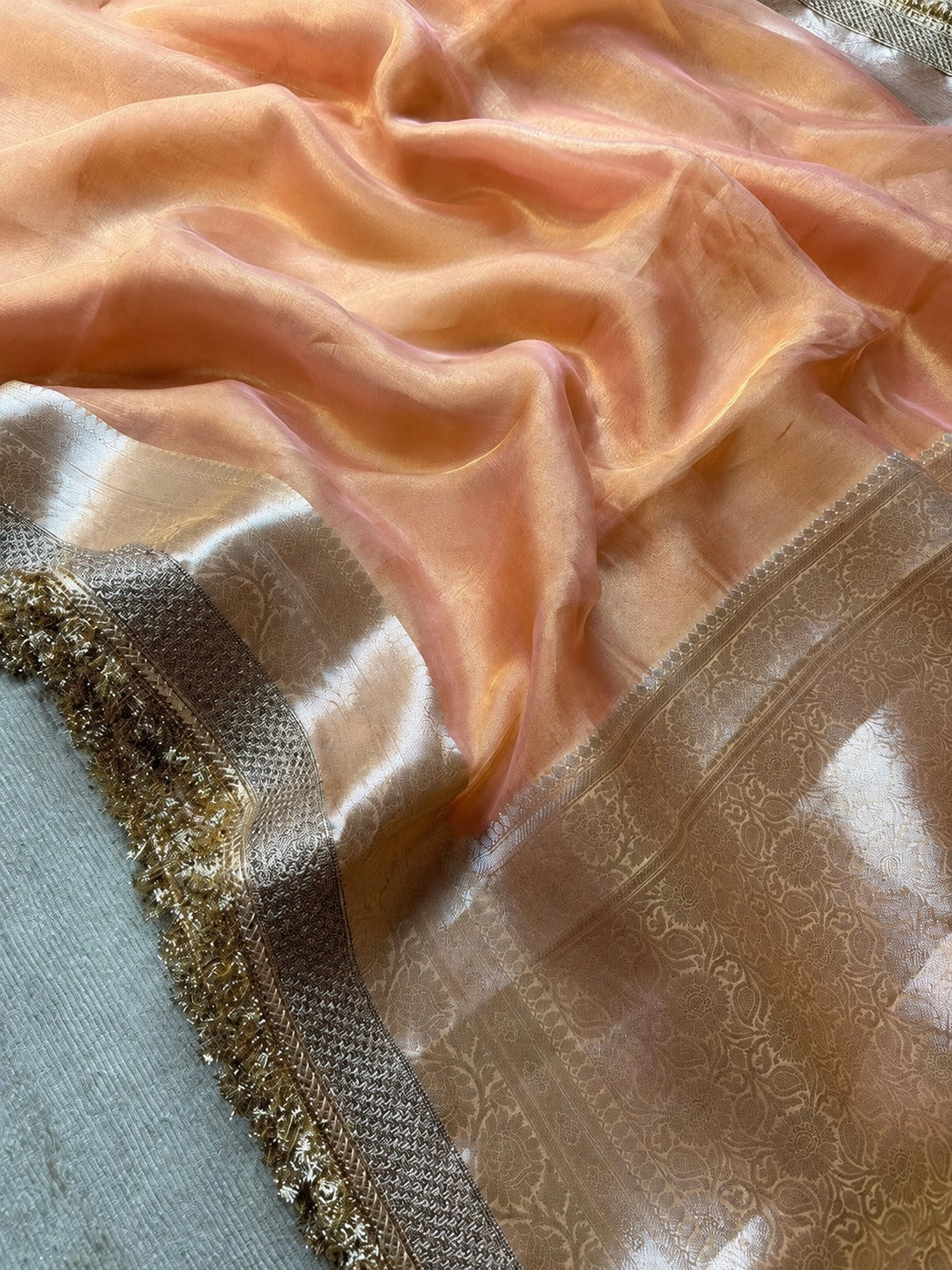 Champagne Riwaayat Ornate Border Banarasi Saree