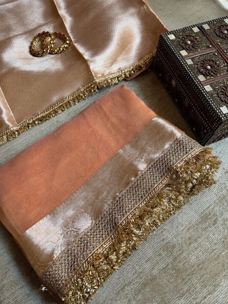 Champagne Riwaayat Ornate Border Banarasi Saree