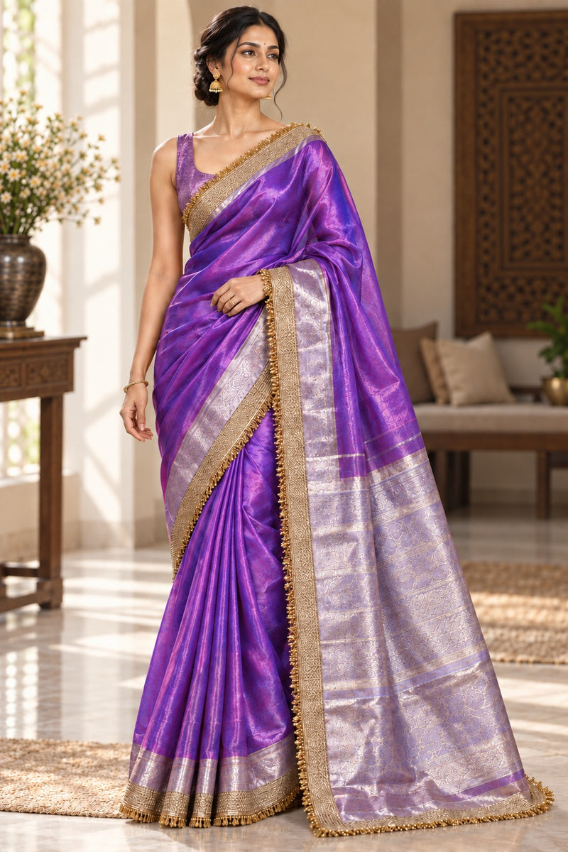 Champagne Riwaayat Ornate Border Banarasi Saree