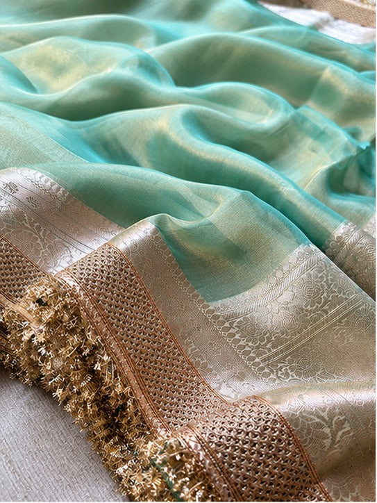Champagne Riwaayat Ornate Border Banarasi Saree