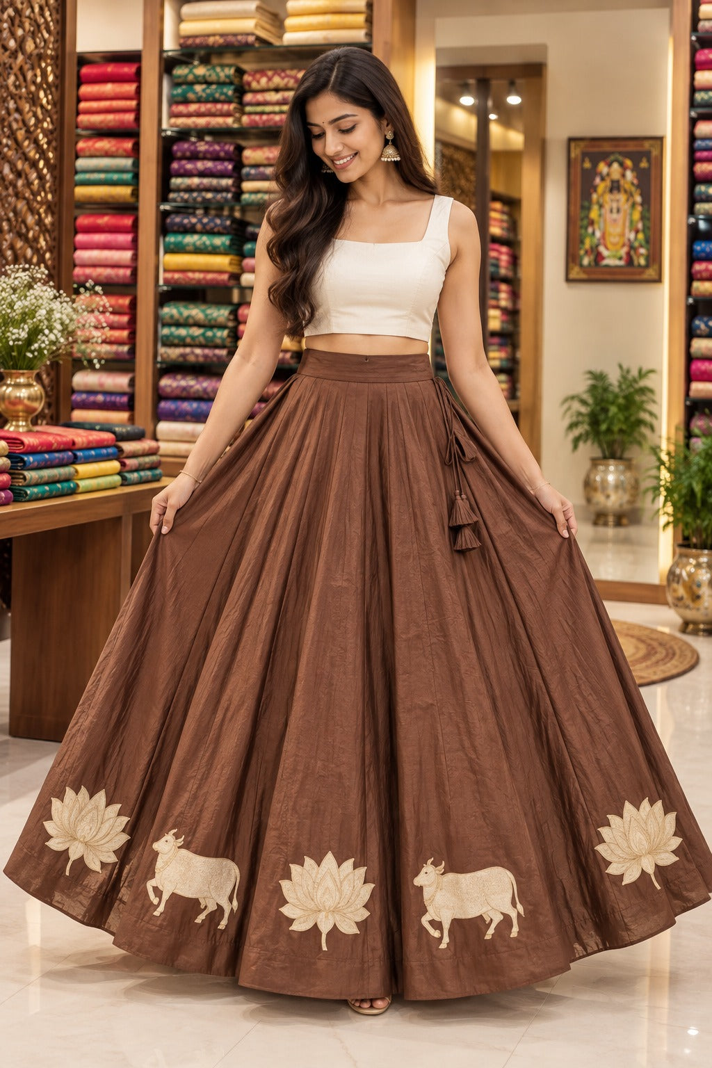 Vrinda Folk Flare Skirt With Unstitched Blouse Pis