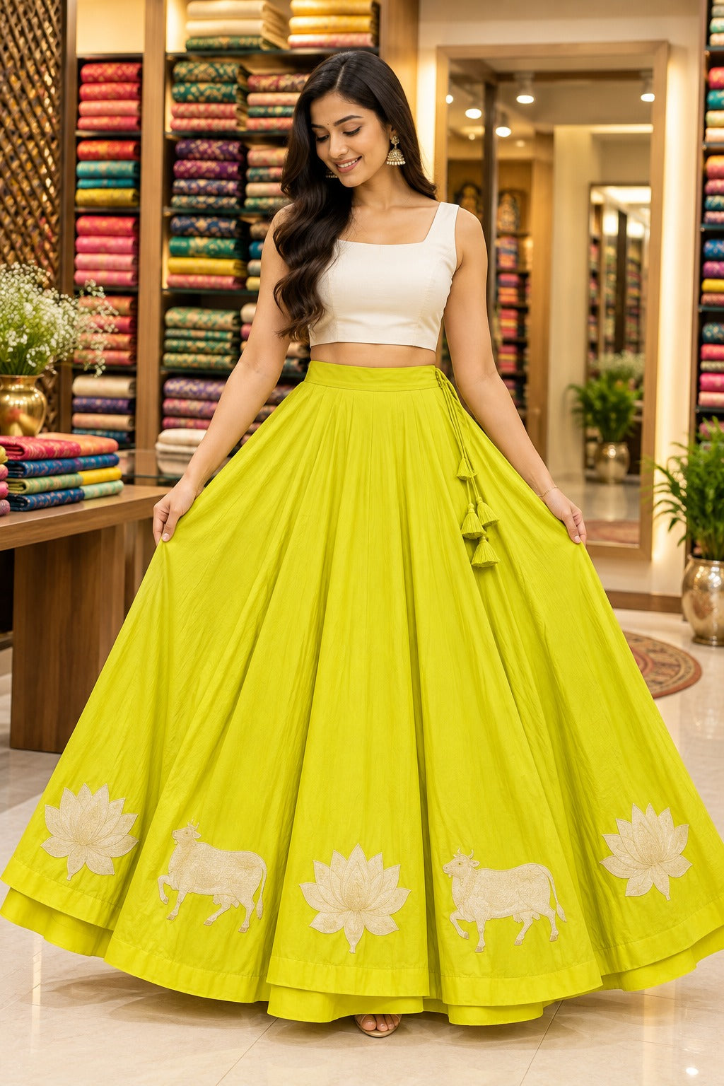 Vrinda Folk Flare Skirt With Unstitched Blouse Pis