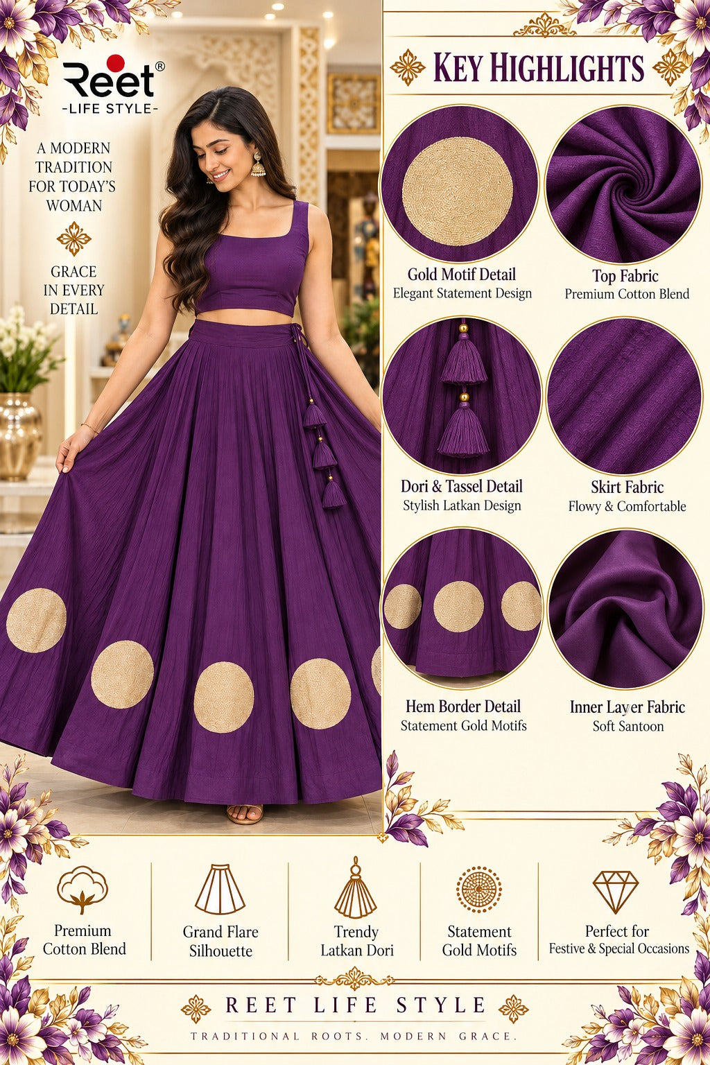 Raas-Rang Royale Skirt With Unstitched Blouse Pis