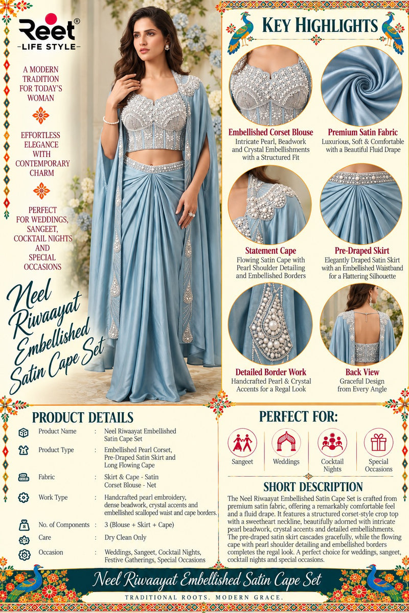 Neel Riwaayat Embellished Satin Cape Set