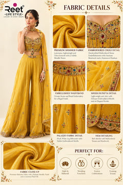 Golden Embroidered Crop-Top & Palazzo Set