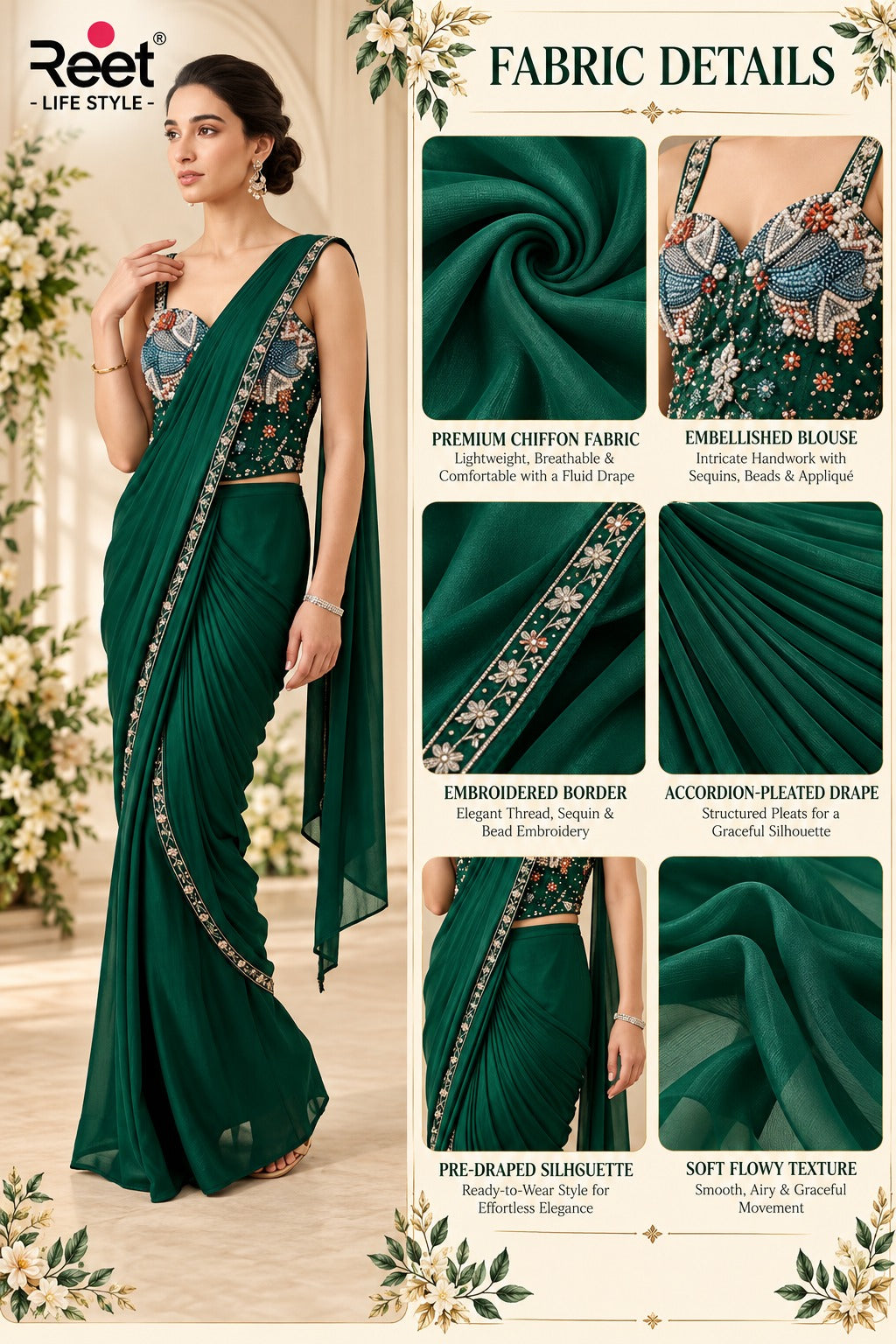 Emerald Riwaayat Pre-Draped Saree Set