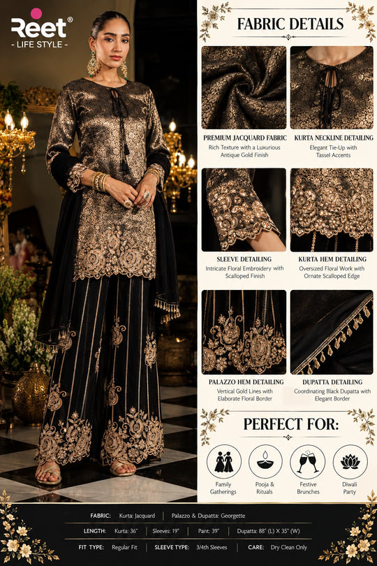 Siyah Shahi Embroidered Palazzo Set