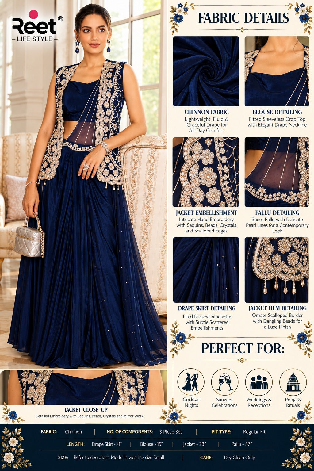 Neelambari Noor Embroidered Couture Drape Jacket Set