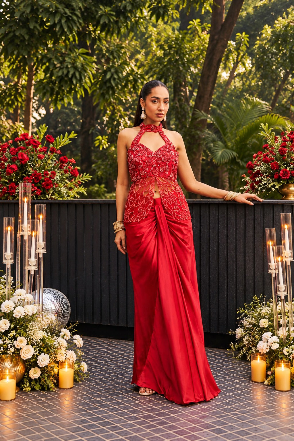 Laal Ishq Floral Embroidered Draped Set