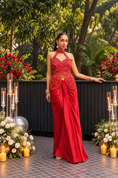 Laal Ishq Floral Embroidered Draped Set