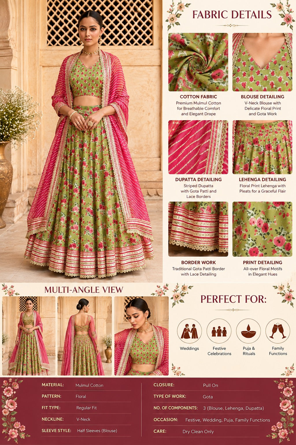 Gulabi Aangan floral Lehenga Set