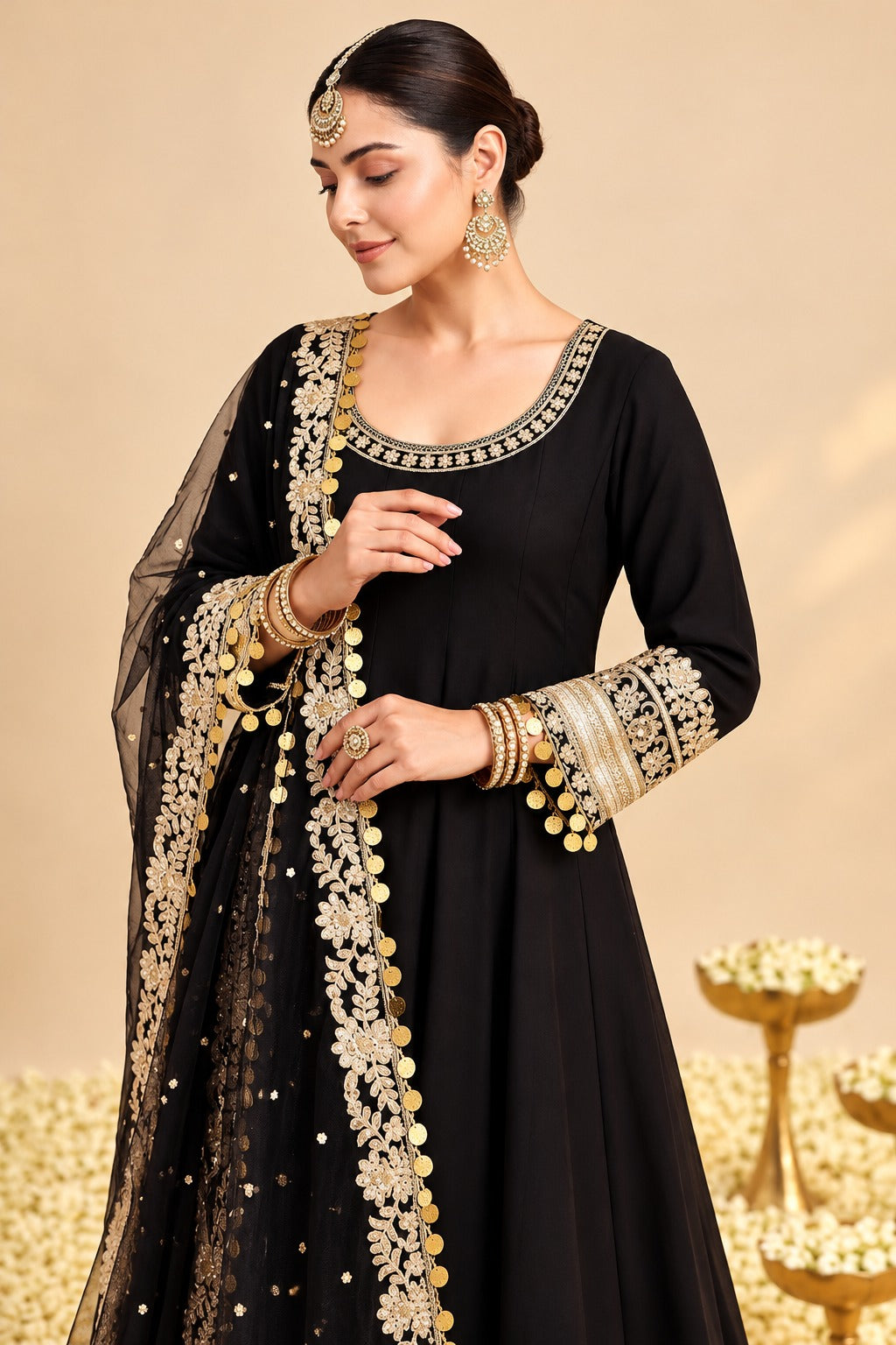 Siyah Sunehri Embroidered Anarkali Set