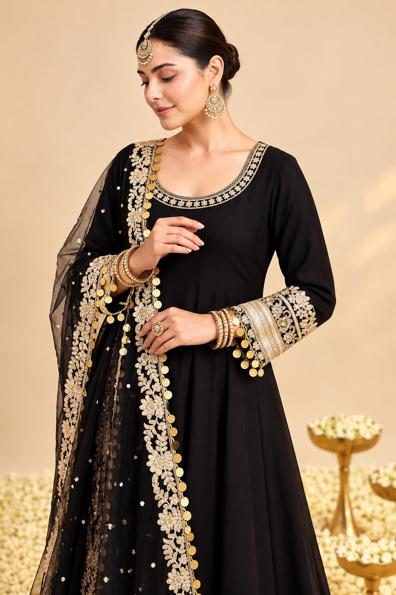 Siyah Sunehri Embroidered Anarkali Set
