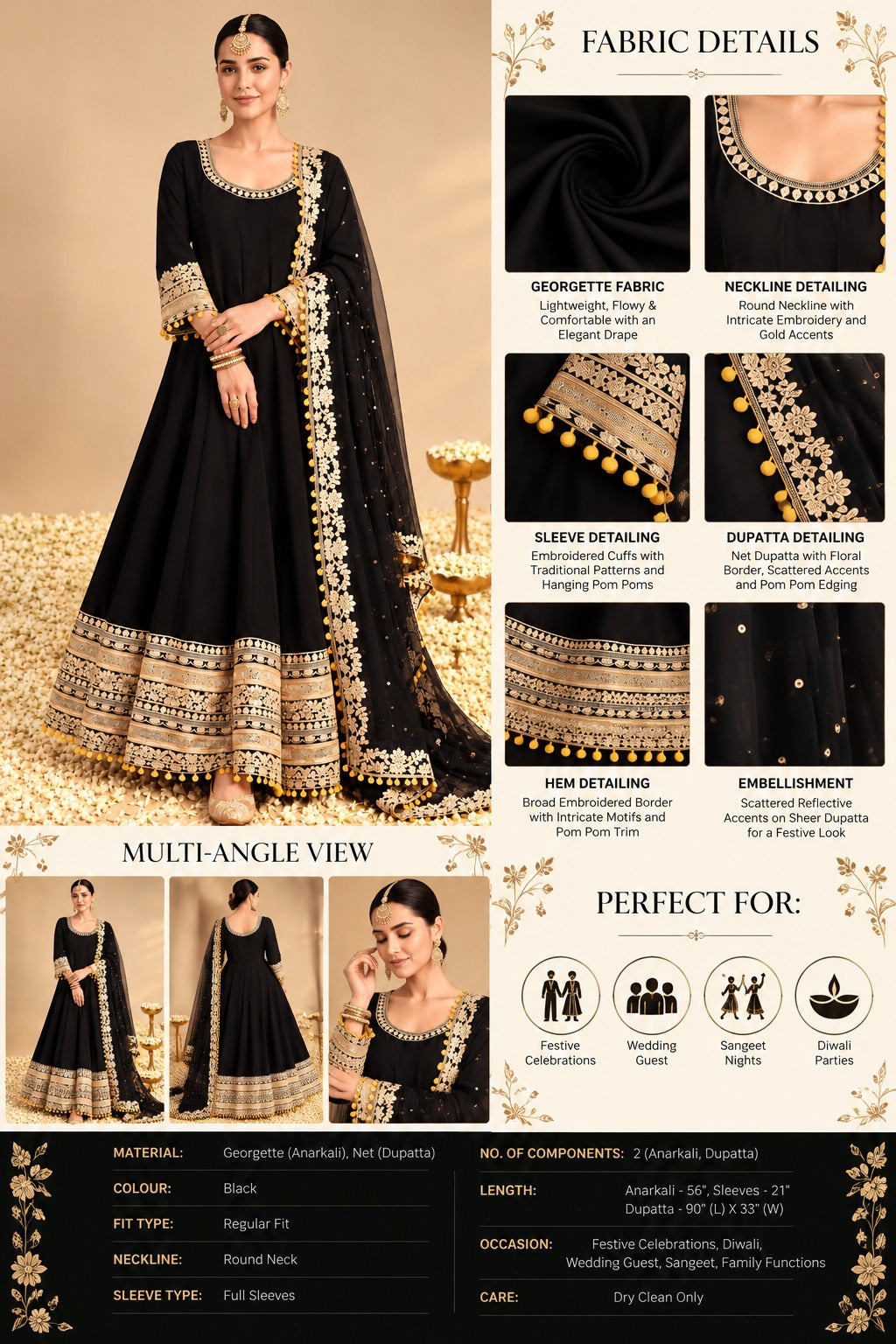 Siyah Sunehri Embroidered Anarkali Set