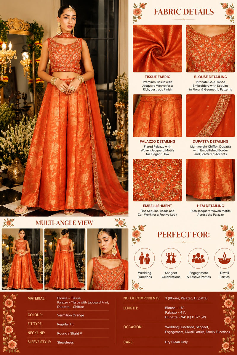 Kesar Riwaayat Embroidered Tissue Palazzo Set
