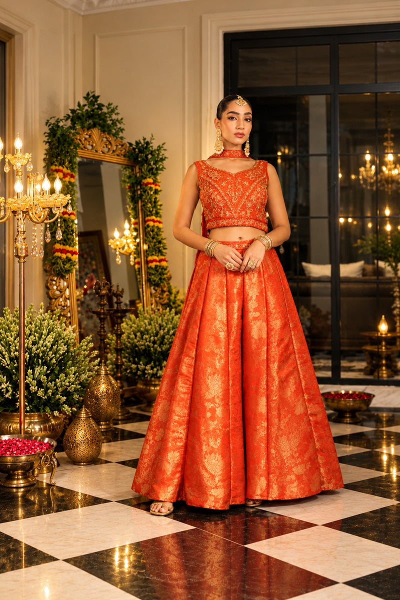 Kesar Riwaayat Embroidered Tissue Palazzo Set