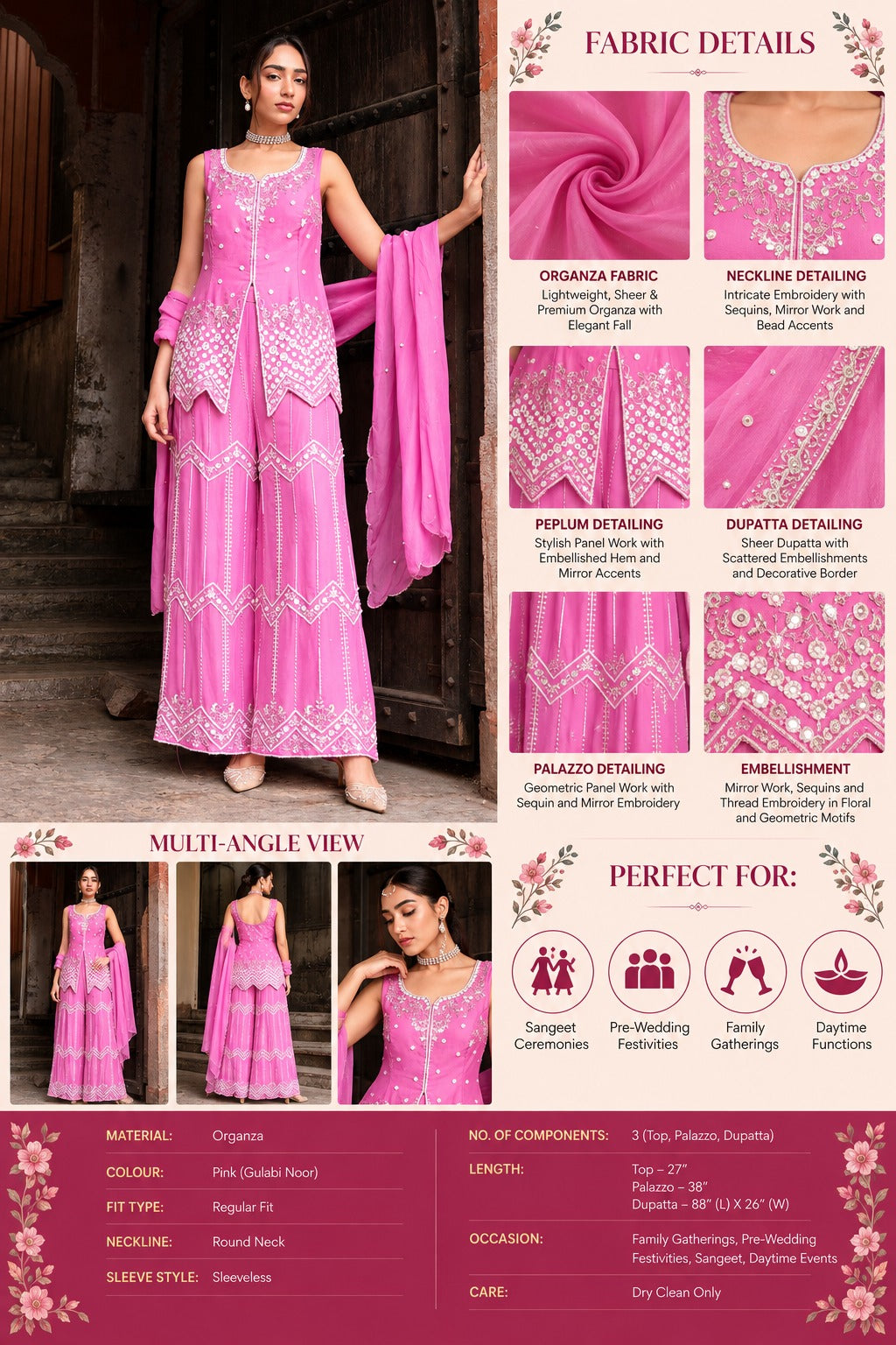 Gulabi Noor Embroidered Sharara Set