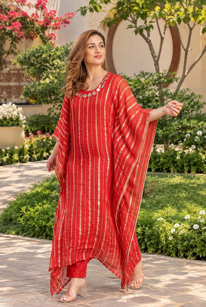 Laal Sitara Striped Kaftan Set