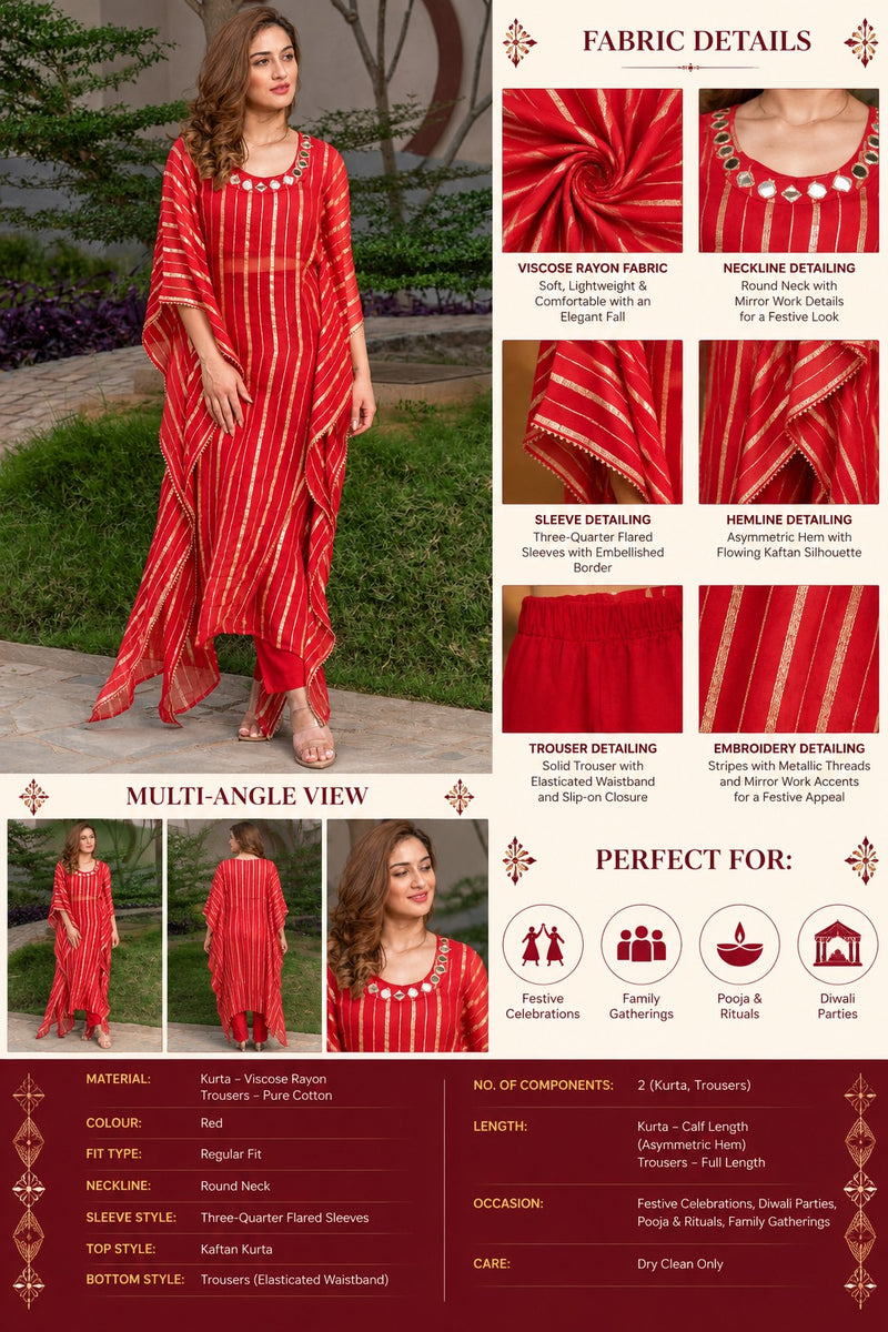 Laal Sitara Striped Kaftan Set