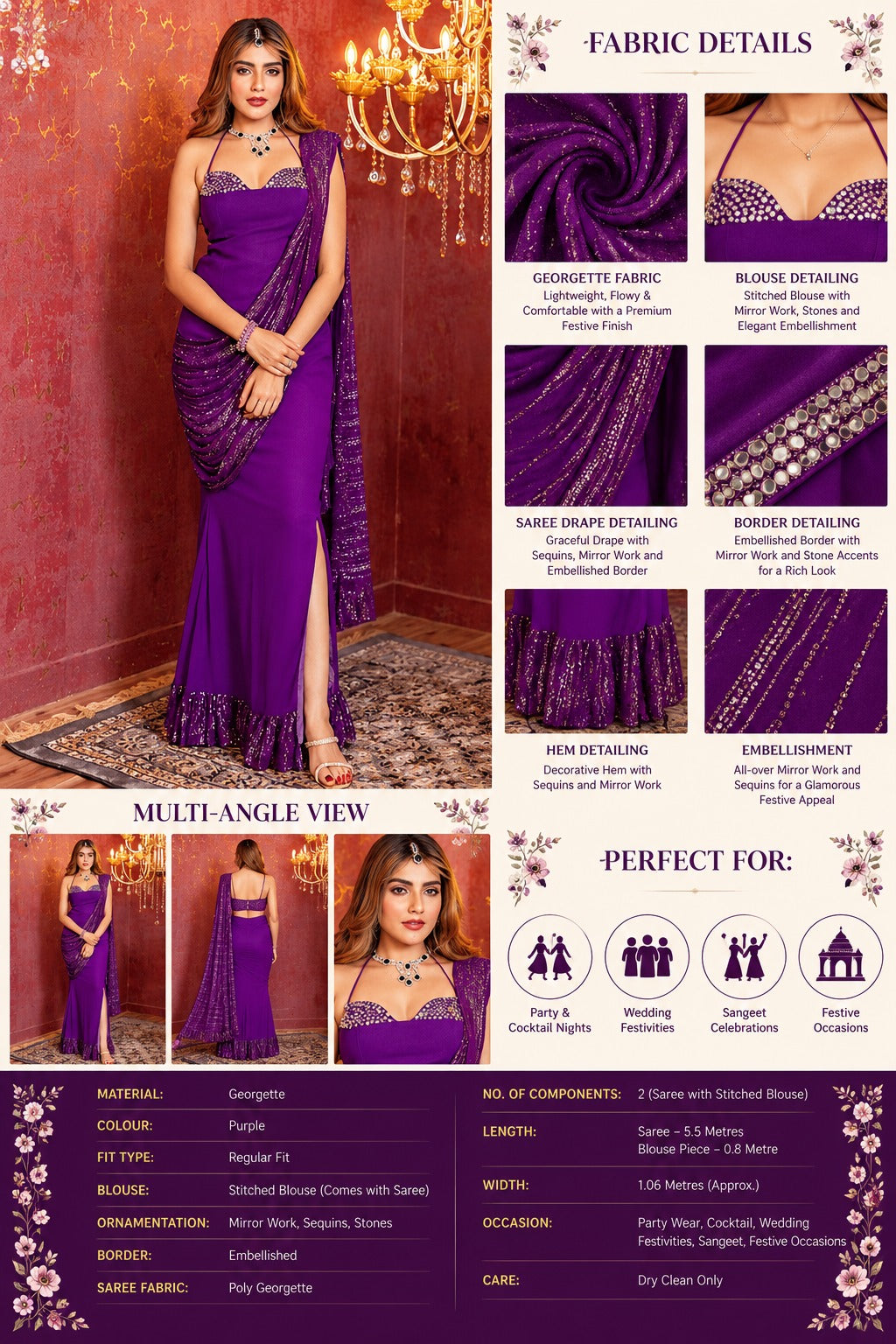 Jamuni Noor Embellished  Pre Draped Saree