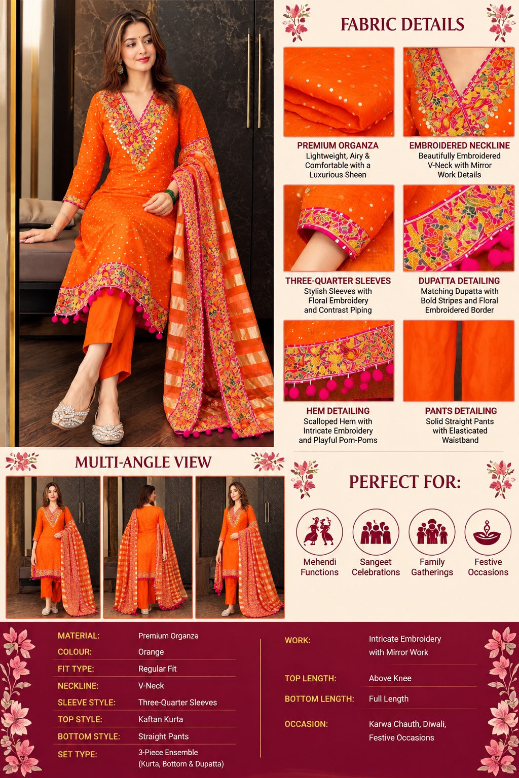 Kesari Gulab Embroidered Kurta Set