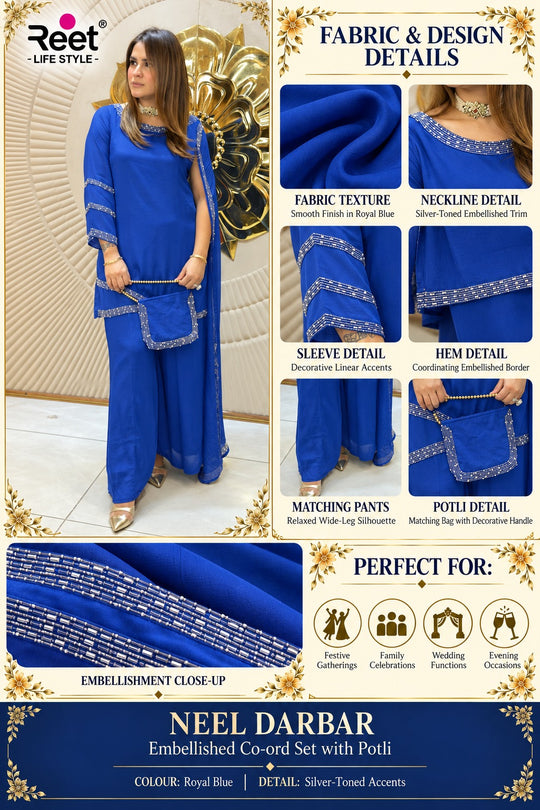 Neel Darbar Embellished Co-ord Set with Potli