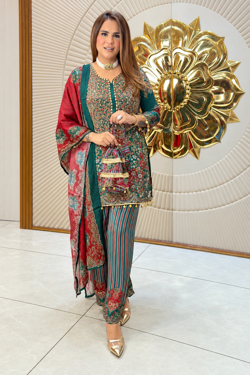 Gulistan Purple Teal Festive Set