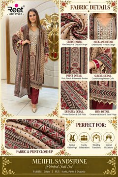 Mehfil Sandstone Printed Suit Set