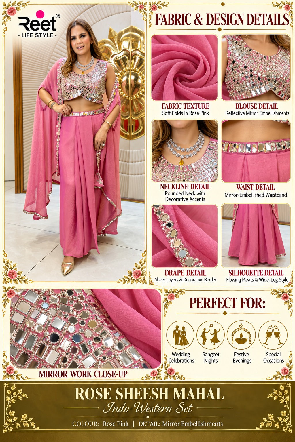 Rose Sheesh Mahal Indo-Western Set