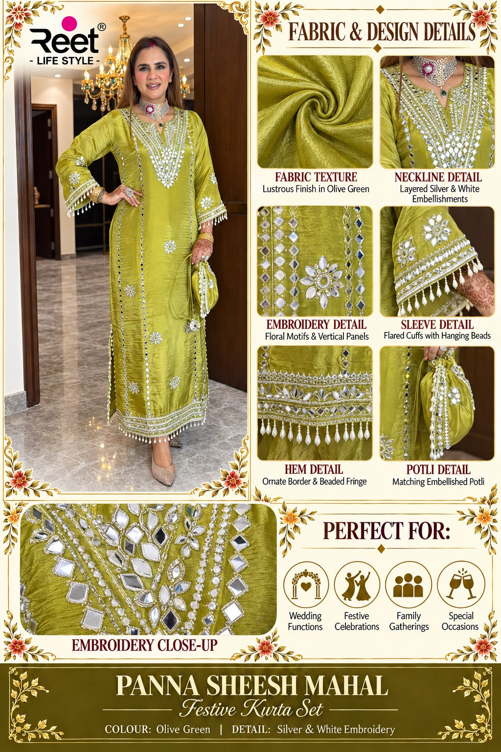 Panna Sheesh Mahal Festive kaftan Set