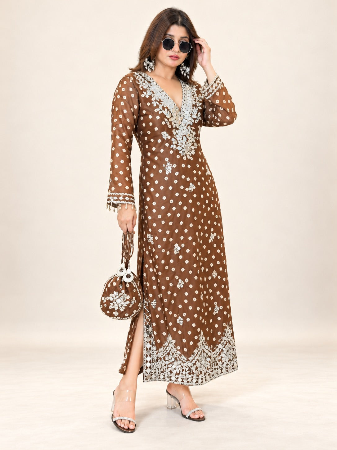 Jamuni Sheesh Mahal Festive Dress with Potli