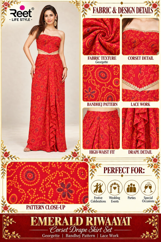 Emerald Riwaayat Corset Drape Skirt Set