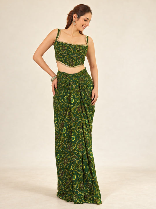 Panna Bandhej Corset Drape Skirt Set
