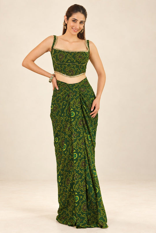 Panna Bandhej Corset Drape Skirt Set
