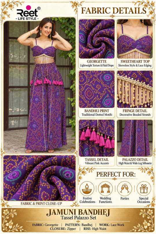 Jamuni Bandhej Tassel Palazzo Set