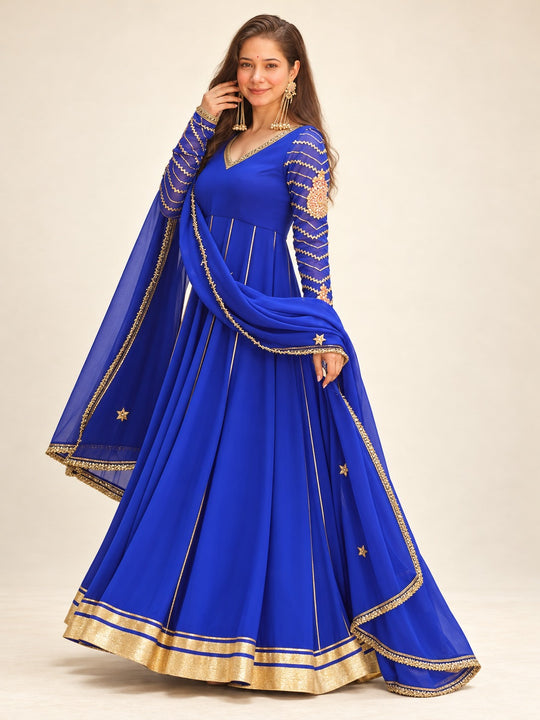 Neel Darbar Patch Anarkali Set