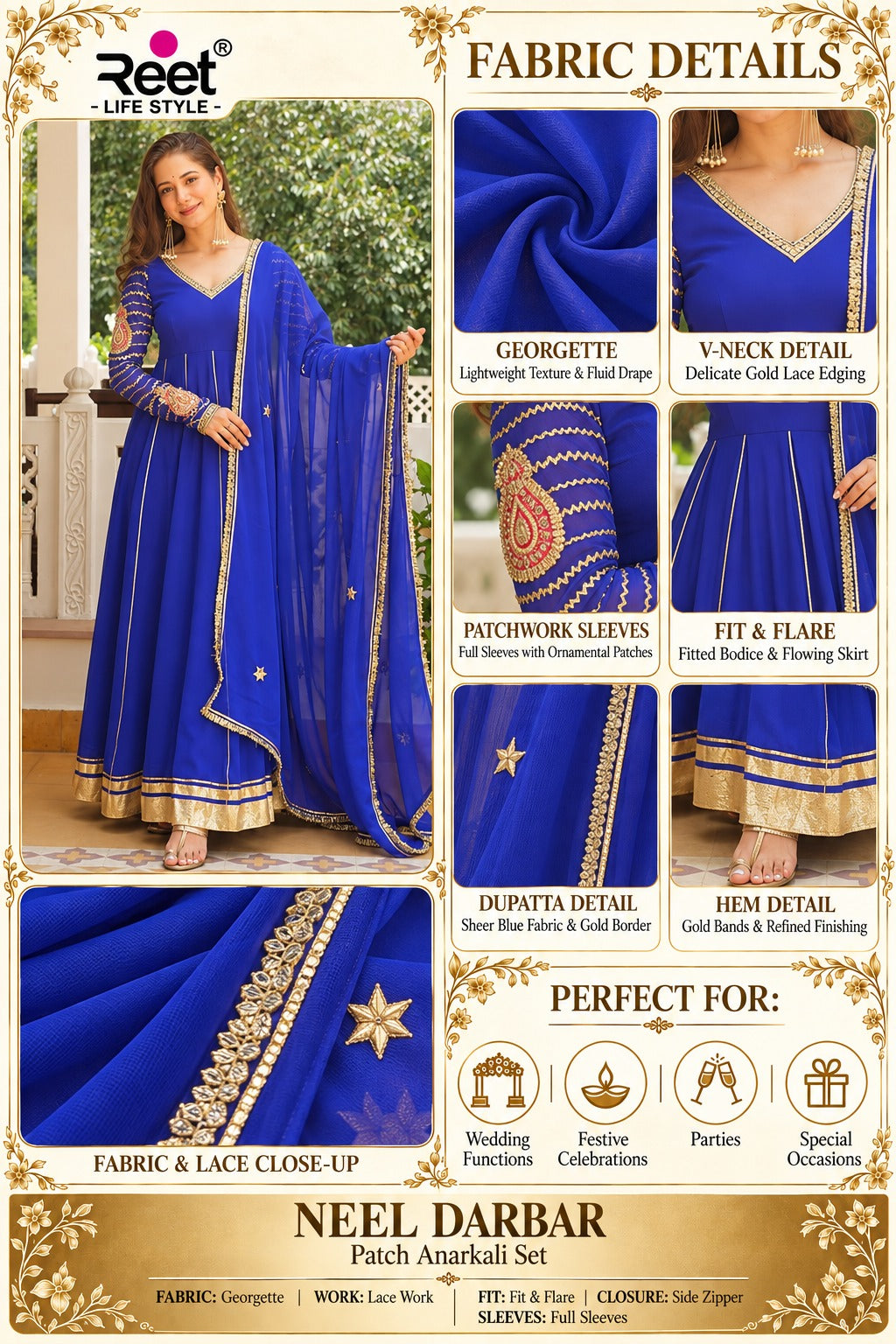 Neel Darbar Patch Anarkali Set