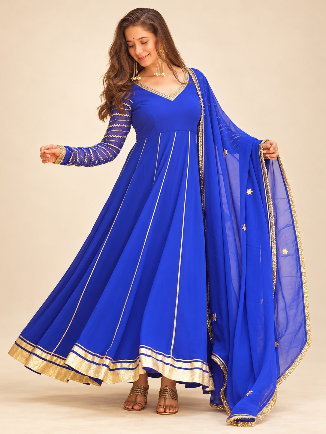 Neel Darbar Patch Anarkali Set