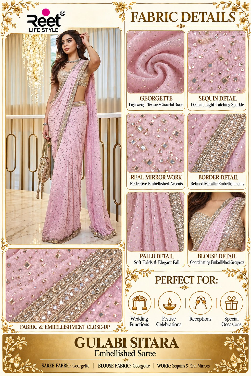 Gulabi Sitara Embellished Saree