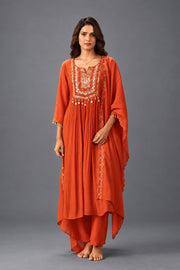 Terracotta Jharokha Embroidered Kurta Set