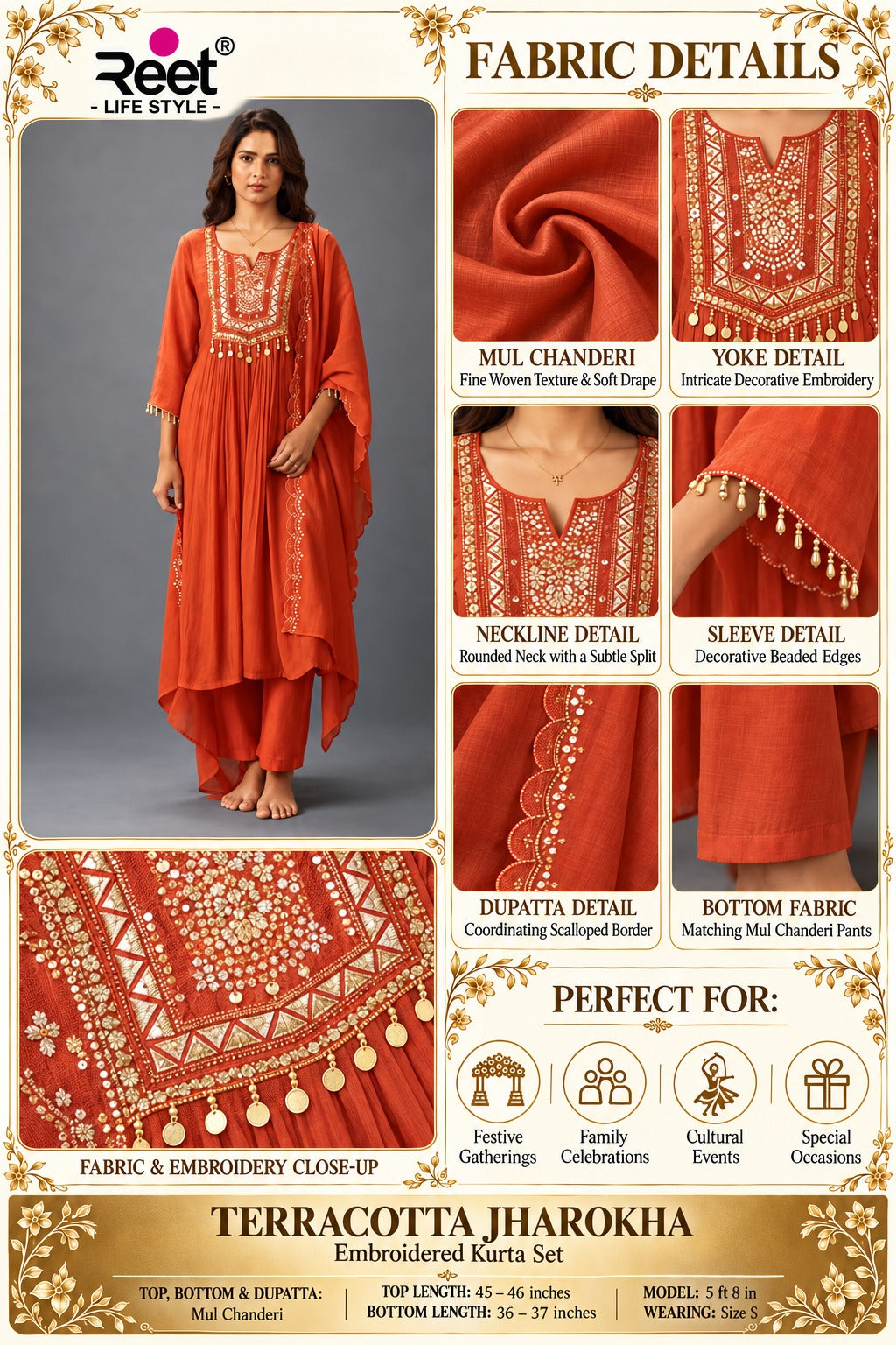Terracotta Jharokha Embroidered Kurta Set